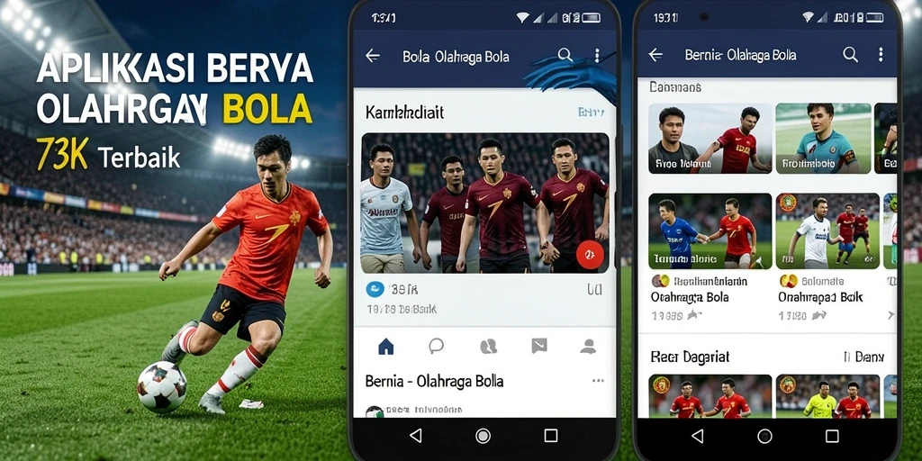 Antarmuka pengguna aplikasi 73K menampilkan berita olahraga bola terbaru.