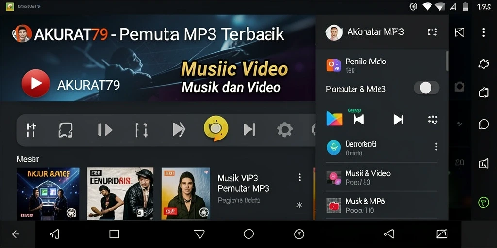 Antarmuka bersih AKURAT79 saat memutar musik MP3.